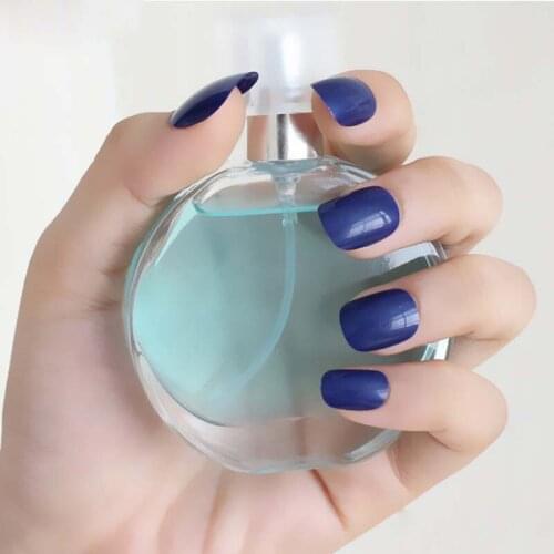 24pcs New design lady must Candy colors false nails short round head blue SNp94