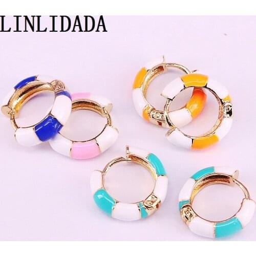 6Pair Gold filled rainbow enamel colors circle hoops earring for girls women trendy colorful New Design earring