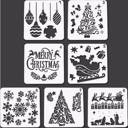 7PCS Assorted Style Painting Drawing Stencils Templates for Pigment Scrapbooking DIY Craft Album Wall Merry Christmas Decor