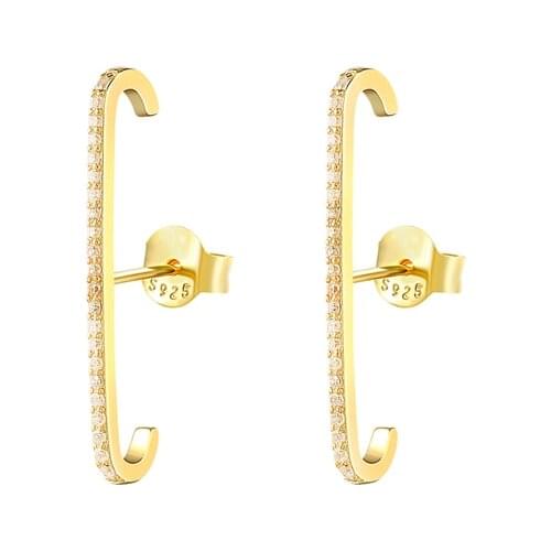 Aide 100% 925 Sterling Silver Stud Earring For Women Gift Crystal CZ Zircon Arc Line Ear Climber Luxury Fine Jewelry pendientes