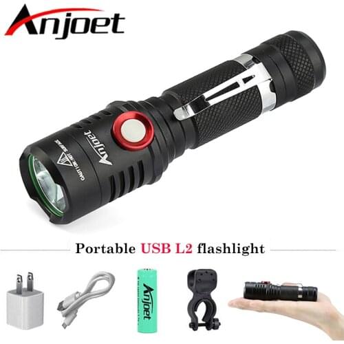 Anjoet 5000LM XM-L2 LED Tactical Flashlight Adjustable light Waterproof camp Rechargeable Torch Lamp+18650 battery USB charger