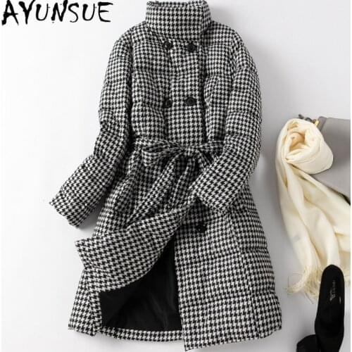 AYUNSUE Duck Down Jacket Women 2020 Winter Coat Female Long Houndstooth Plaid Puffer Coats and Jackets Women Korean Warm KJ6417