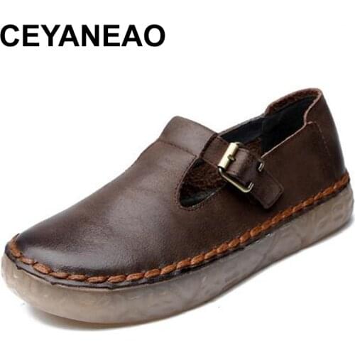 CEYANEAOSoft Comfort Non Slip Wear Genuine Leather Shoes Woman Fashion Shoes Flat Shoes 2019 Newest Handmade Women Casual Shoes