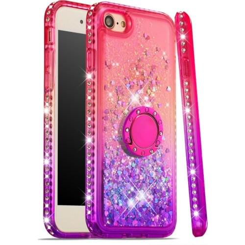 For Huawei Y7 Y6 Pro Y5 Prime 2019 2018 Fashion Ring Holder Bracket Glitter Quicksand Diamond Phone Case TPU Back Cover Shell