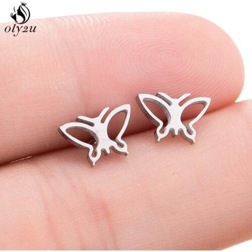 Oly2u Elegant Hollow Butterfly Earrings Women Jewelry Cute Stainless Steel Stud Earrings for Girls Geometric Jewelry oorbellen