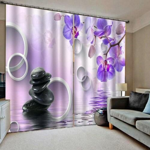 Purple curtains Magnolia curtain photo Blackout Window Drapes Luxury 3D Curtains For Living room Bed room water stone curtains