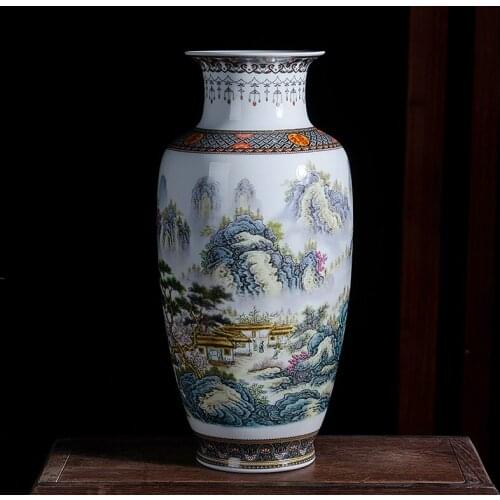 Ceramic Vase Ornaments Jingdezhen New Chinese Antique Home Decoration, Pastel Landscapes Flowers And Birds Porcelain vase