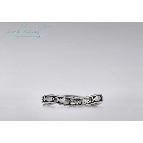 Inbeaut 925 Silver Handmade Cute Swimming Fish Ring Female Original Design Fishes School Shaped Rings Women Artistic Jewelry