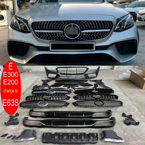 E63 S AMG Look Bodykit for Benz E Class W213 E200 E300 Bodykits Front Bumper+diffuser+Exhaust Pipes+AMG/GT/E63S Grill Front lip