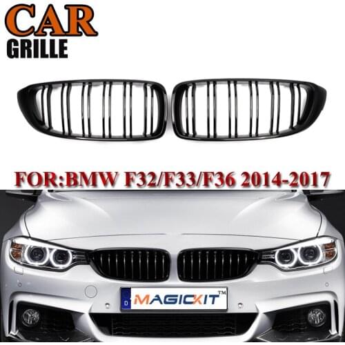 MagicKit For BMW F32 F33 F36 4 Series Gloss Black Kidney Grill Grille Twin Bar M4 Style