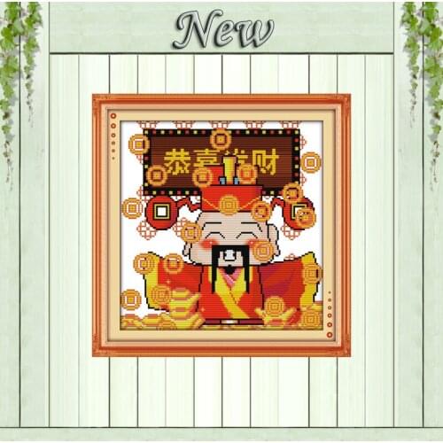 Little god of wealth money painting counted printed on canvas DMC 11CT 14CT Chinese Cross Stitch kits embroidery needlework Sets