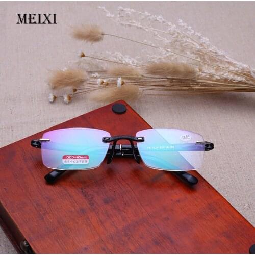 Rimless Metal Frame Aspherical Resin Ultralight Hmc Coating Reading Glasses boxed Women Men Eyewear +1.0 1.5 2 2.5 3 3.5 4