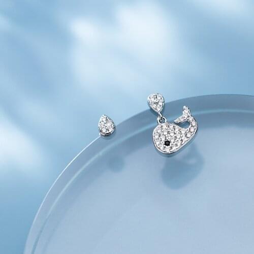 MloveAcc 925 Sterling Silver Asymmetrical Earrings Cute Whale Crystal Zircon Inlay Stud Earrings Jewelry for Women Girls Teen Gi