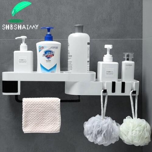 White Black Bathroom/Kitchen Multifunction Shelves 180 rotating with tower bar and Hooks Wall mounted Shower Holder accessories