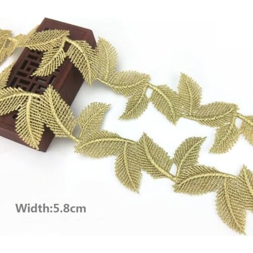 Fashion Gold Lace Applique Leaf Lace Fabric Decoration For Garment Accessories Sew On Cloth Costume Craft