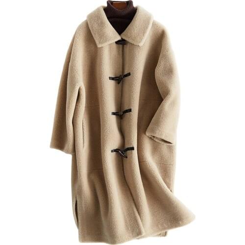 2020 New Fashionable Wool Overcoat Long Fund Lapel Haining Sheep Shearing Leather And Fur Loose Coat