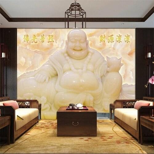 Living room 3D Chinese wind jade carving Buddha ancestral wealth Maitreya TV background wallpaper wallpaper sofa bedroom seamles