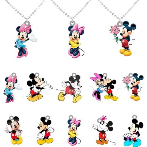 Disney Minnie Mickey Dancing Necklace Trend Cartoon Accessories Epoxy Resin Pendant Acrylic Long Chain For Friends