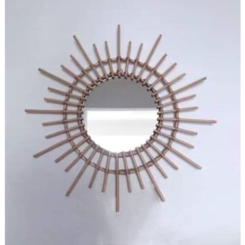 Miroir Rattan Woven Mirror Creative Art Decoratve Wall Decor Bedroom Living Room Home Porch Hanging Retro Simple Pastoral Style