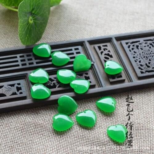 5pc Chinese Green Jade Heart-shaped Pendant Beads Necklace Jewellery Fashion Accessories Hand-Carved Men Lucky Gifts Amulet