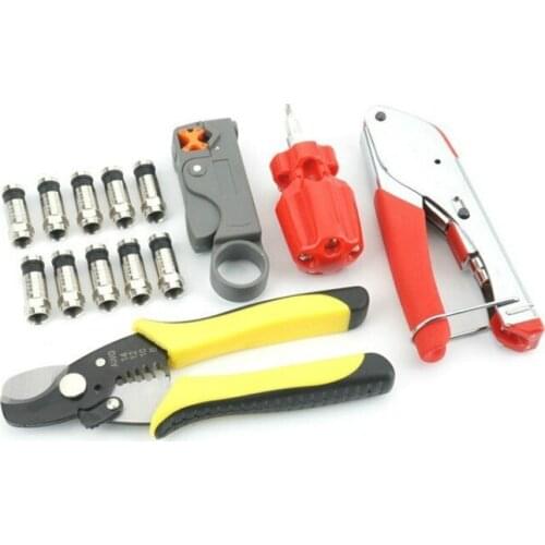 Professional Coaxial Wire Cable Strip Cutter Crimper Clamp Networking Tool Kit with Screwdriver Press Plier
