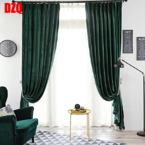 Luxury Velvet Curtains for Living Dining Room Bedroom NordicSilk Velvet Thick Shading High-end Curtain Retro Dark Green curtains