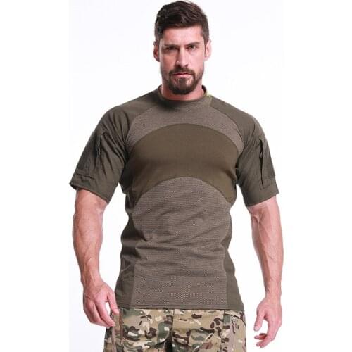 New Quality Mens Tactical Military Combat Shirt Breathable Cotton Army Assault Camo Short Sleeve T Shirt Outdoor Sports