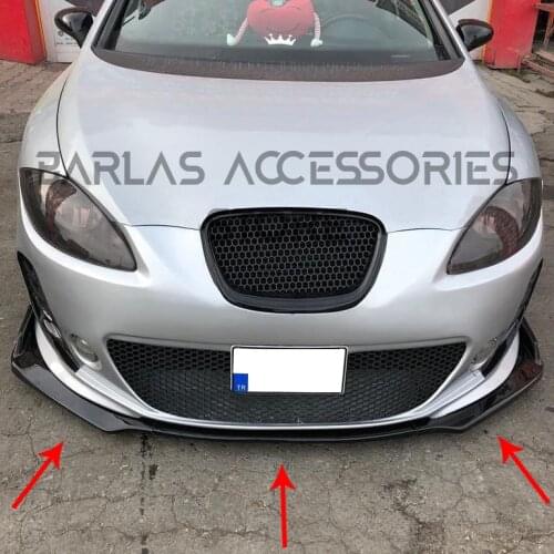 Seat Leon Mk2 Front Bumper Attachment 2005 2006 2007 2008 2009 2010 2011 2012 Gloss Black 3 Pcs