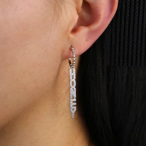 New arrived Unique Design letter charm Dangle Earring Paved White Round Cz For Women Trendy Jewelry Wedding engagement earring