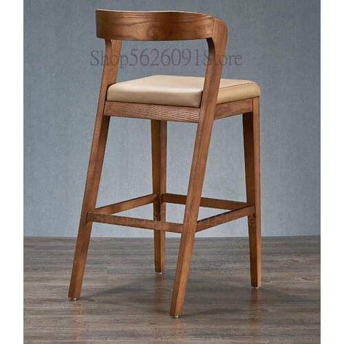 Nordic solid wood bar stool bar stool backrest armrest padded Chinese-style log bar bar high chair