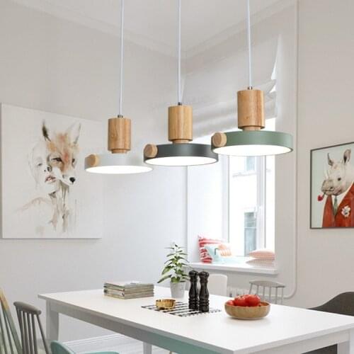 Nordic Wood Pendant Lights Fixture Modern Led Indoor Hanging Lamps Kitchen Dining Room Bedside Suspension Lighting Wooden Round