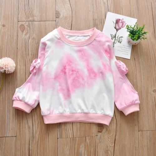 FOCUSNORM 1-6Y Autumn Infant Kids Girls Lovely Sweatshirt Tops Tie-Dye Printing Bowknot Long Sleeve Pullover Tops