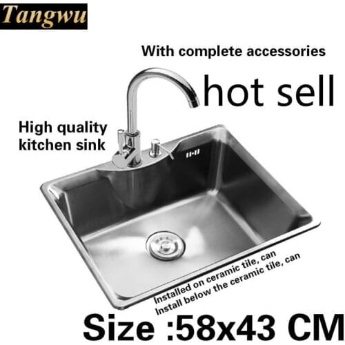 Tangwu Luxurious balcony kitchen sink 0.8 mm thick food grade 304 stainless steel single slot hot sell 580x430 MM