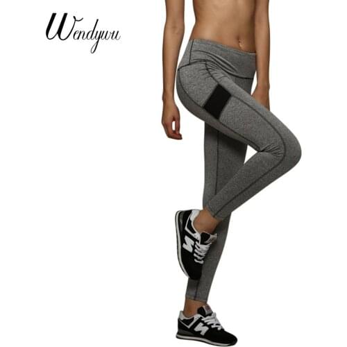 Wendywu Hot Sale Casual Mid Waist Ankle-Length Gray Slim Stretch Leggings for Women