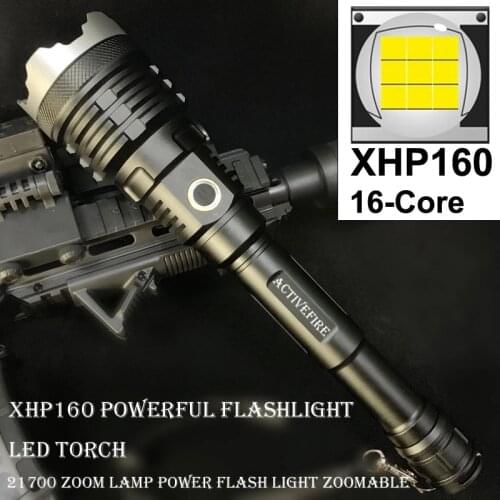 XHP160 16-Core Powerful Flashlight Torch USB Rechargeable Tactical Hunting Flashlight for 21700 or 18650 Zoom Lamp LED torch