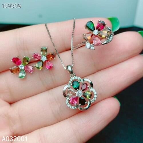 KJJEAXCMY fine jewelry natural Tourmaline 925 sterling silver women pendant necklace earrings ring set support test luxury