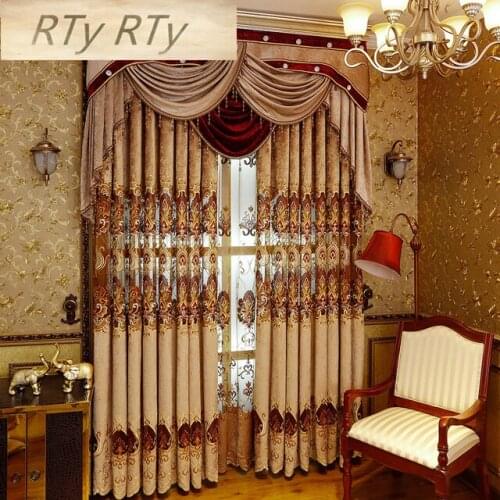Custom Made Home Luxury Embroidered Valance Decoration Blackout Curtain Fabric For living Room Bedroom Window Treatment Drapes