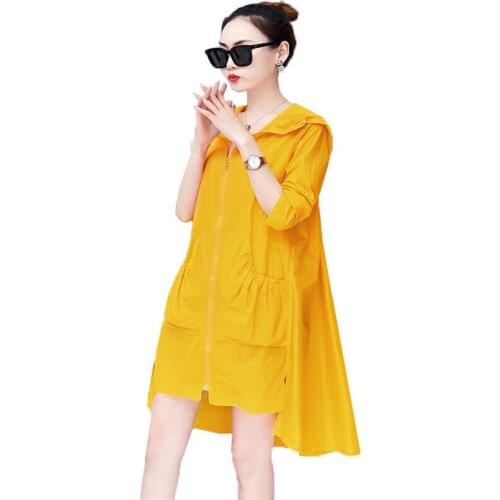 Womens Trench Coat Summer Sun Protection Clothing 2019 New Korean Long Loose Fashion Pocket Thin Coat Outwear Sunscreen Shirt