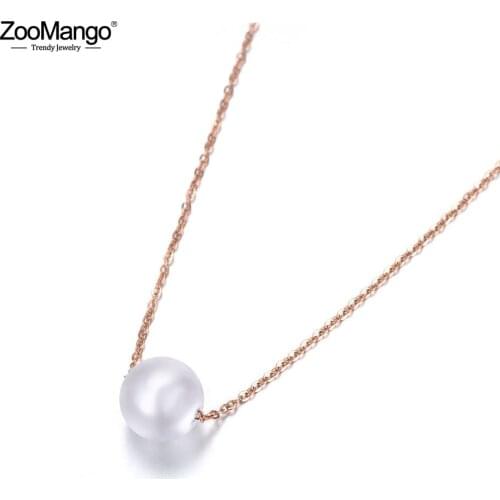 ZooMango Fashion White Simulated Pearl Pendant Jewelry For Women Titanium Steel Chokers Necklace For Christmas Gifts ZN18005