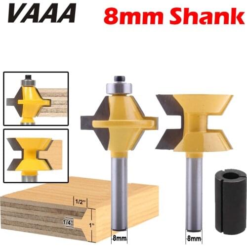 2PC 8mm Shank Tongue and Groove Edge Banding Router Bit Set Wood Cutting Tool And Adapter Bushings