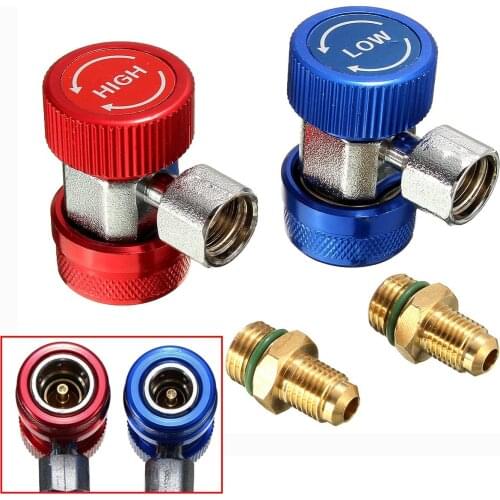 2Choices Adjustable AC R134a Quick Connector Adapter Couple Air-Conditioning Installation Coupler Red High and Blue Low Pressure