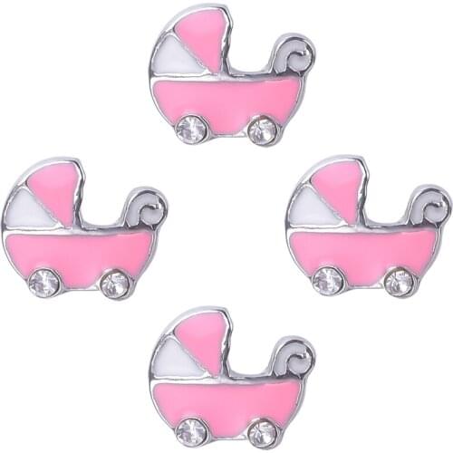 20Pcs/Lot F167 Pink Baby Carriage FLoating Locket Charms Finding Kids Anniversary Gift Jewelry