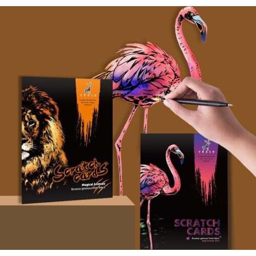 4 Pcs/Set 21x29.5 CM A4 Simulation Animal Scraping Painting Magical Animal Flamingo Unicorn Manual Drawing Toys Children Gifts