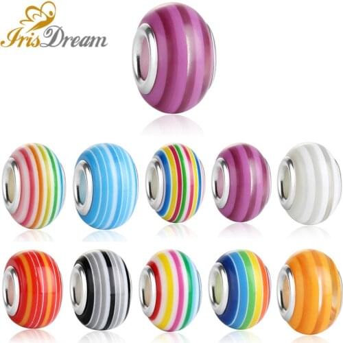 20pcs Lot Rainbow Color Striped 5mm Big Hole Acrylic Beads for Jewelry Making Fit European Pandora Bracelet Snake Chain Necklace
