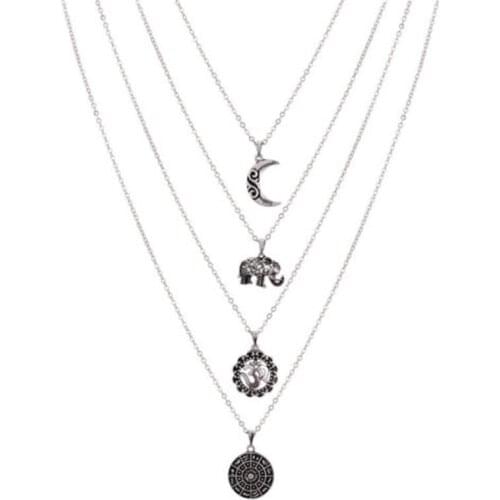 Bohemian Necklace Silver color Necklace long pendant multi layer fashion versatile accessories retro novelty