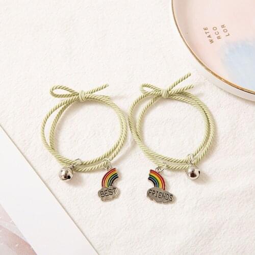 2pcs/pair Magnet Attract Couple Bracelet Rainbow Bell Pendant Friendship Jewelry Adjustable Braided Rope Bangle for Women Men