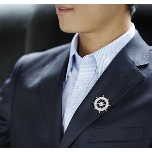 Mens Brooch Naval Shui Rudder Retro Suit Collar Pin Badge Jewelry Trendy Fashion Individuality Gentleman