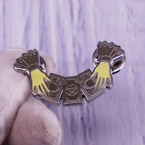 Occult hand enamel pin Triple Moon Tarot Cards Brooch Collection Fashion Badge Jewellery Gift