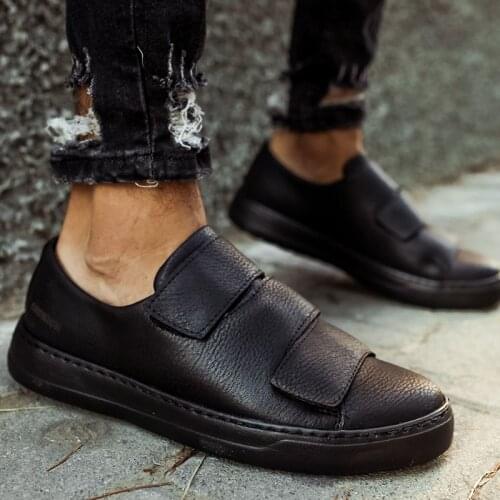 Chekich Men Black Matte Artificial Leather Sneakers Velcro Closure Model Casual Shoes Lightweight Daily Design Sewing and High Sole Design Comfort Spring Autumn Fashion Season Office Formal Wedding Suits CH007 V8