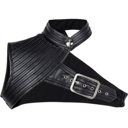 Black & Brown Faux Leather Shoulder Collar Steampunk With Button Striped Corsets & Bustiers Jacket Accessories Wholesales Price